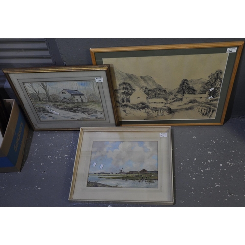 156 - Weeler, Cenarth Mills, signed watercolours. 28 x 36 cm approx. Together with Havard, Norfolk landsca... 
