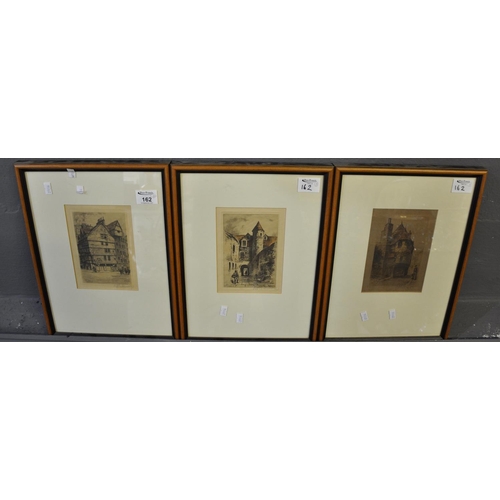 162 - After R P Phillimore, architectural studies in Edinburgh. Etchings, signed in pencil. 18 x 12 cm app... 