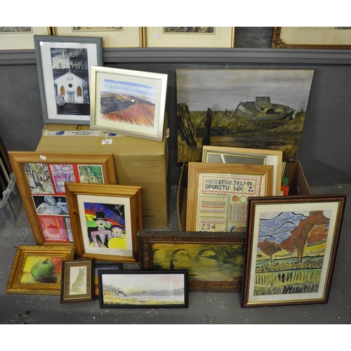 166 - Two boxes of assorted furnishing pictures, tapestries etc. (2)
(B.P. 21% + VAT)