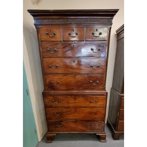 470 - Georgian style mahogany two stage chest on chest, the moulded and Greek key cornice above strap work... 