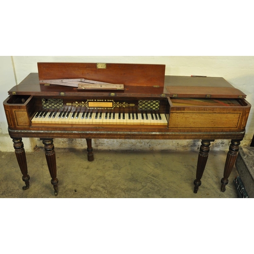 488 - 19th Century mahogany square piano by John Broadwood, retaining its original workings and with brass... 