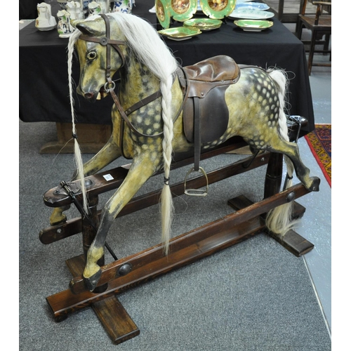 509 - Early 20th Century dapple grey rocking horse, 'Hercules', possibly by Stephensons or Lynes, on paten... 