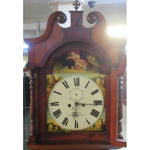 528 - 19th Century Welsh oak 8 day longcase clock marked Evans, Carmarthen, having broken swan neck pedime... 