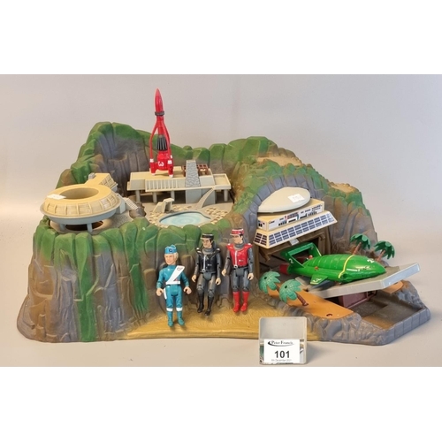 101 - Matchbox plastic, battery operated model study of Thunderbirds Tracy Island with Thunderbirds figure... 