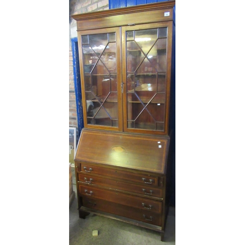 660 - Edwardian mahogany inlaid two stage astragal glazed bureau bookcase. 
(B.P. 21% + VAT)