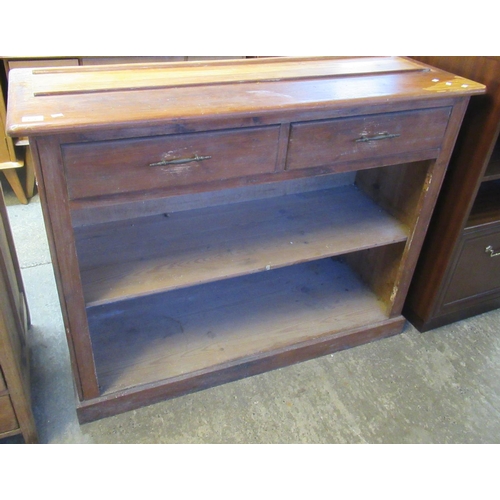 676 - Pitch pine probably original dresser base, missing its rack, having two drawers and fitted shelf. 
(... 