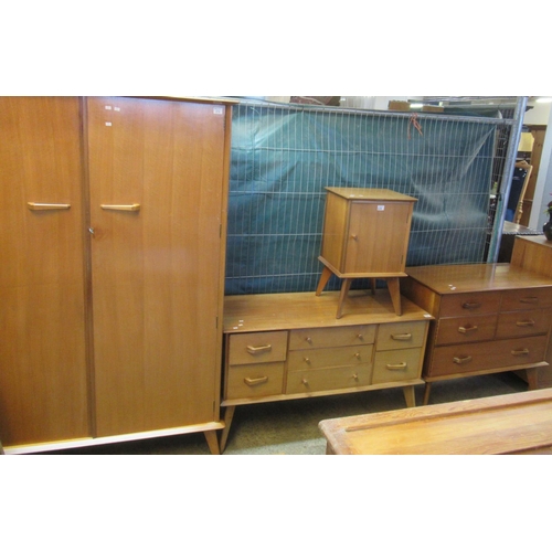 678 - Mid Century teak bedroom suite by Crown AY Furniture to include; double door wardrobe, dressing tabl... 