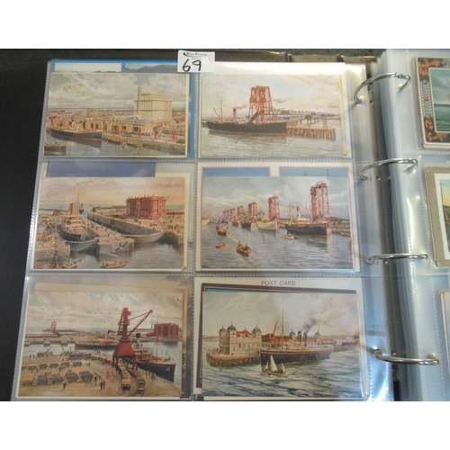 69 - Postcards collection of British cards in three large albums; topographical, ships and planes. 1200+ ... 