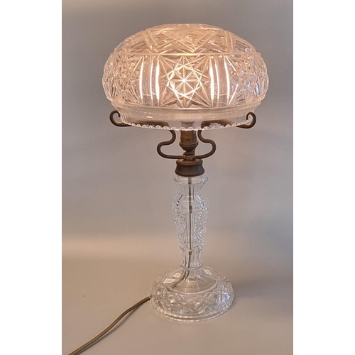 84 - Mid century cut lead crystal mushroom shaped table lamp and shade. 48cm high approx.
(B.P. 21 + VAT)