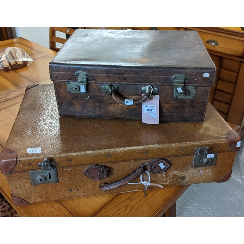 637 - Late 19th/early 20th Century tan leather travelling vanity case, the interior with silk lining (no c... 