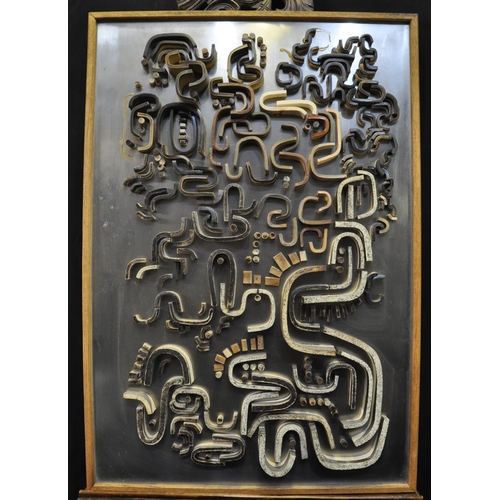 105 - G Harvey Thomas (Contemporary Welsh), 'Composition number 171' (sculpture), ceramic relief on stainl... 