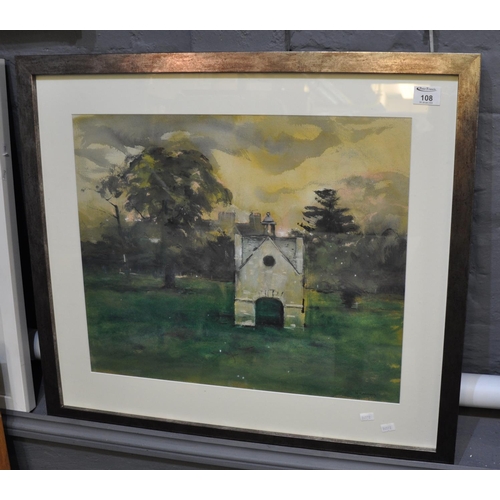 108 - Neil Canning (British born 1960), ice house in the grounds of a country mansion, signed, watercolour... 