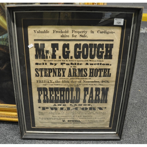 120 - Vintage original auction sale poster 'Mr F.G Gough, sale by public auction Stepney Arms Hotel, Freeh... 