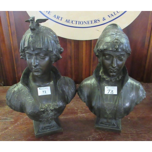 73 - After Cesar Constantin Raimond Ceribelli (1841-1918), pair of 19th Century patinated bronze busts be... 