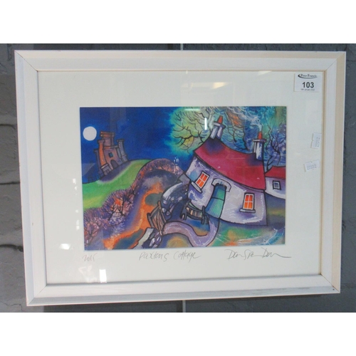 103 - After Dorian Spencer Davies (Welsh contemporary), 'Paxton's Cottage', signed, coloured print. 20 x 2... 