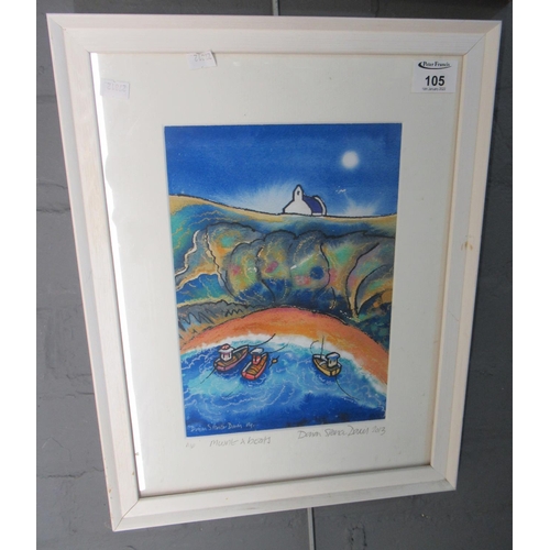 105 - After Dorian Spencer Davies (Welsh contemporary), 'Mwnt a boats', signed within the plate and on the... 