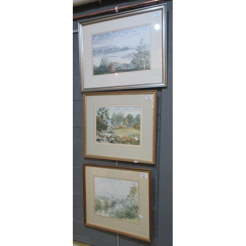 116 - Three watercolours in different hands, landscapes and country scenes, all late 20th Century. Framed.... 