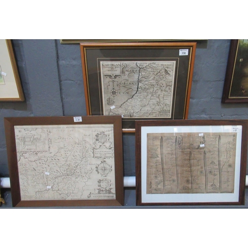 118 - Three original maps to include; John Speed 'Caermarden', Christopher Saxton 'Cardigan' and John Ogil... 