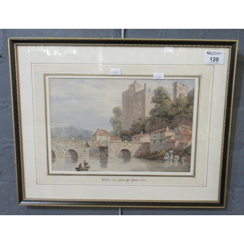 120 - W Watts, 'Clifson near Nantes', a river scene, watercolours. 20 x 30cm approx. Hogarth frame. 
(B.P.... 