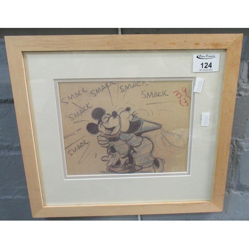 124 - Mickey and Minnie Mouse, 'Smack, smack, smack!', coloured print. 15 x 20cm approx. 
(B.P. 21% + VAT)