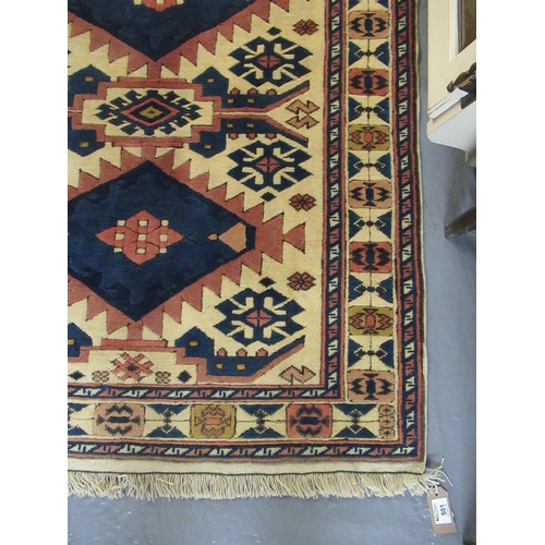 501 - Turkish cream ground runner, overall with multicoloured lozenge and other geometric decoration. 177 ... 