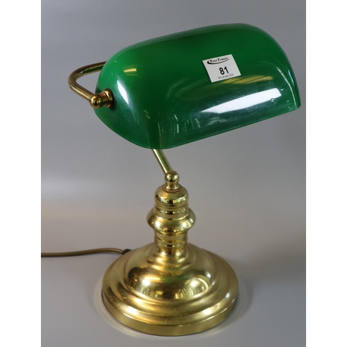 81 - Reproduction green glass and brass bankers desk lamp.
(B.P. 21% + VAT)