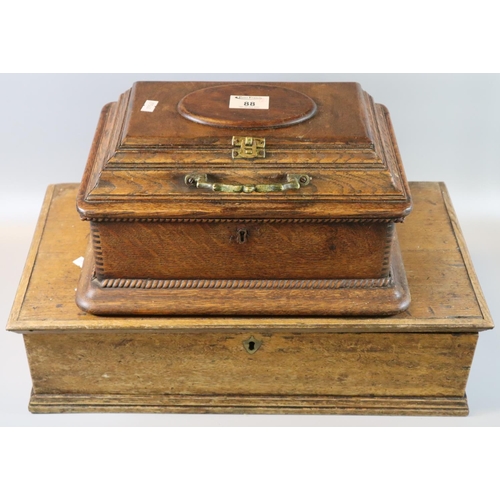 88 - French design oak box or casket, the interior revealing pull-out compartments, together with a recta... 