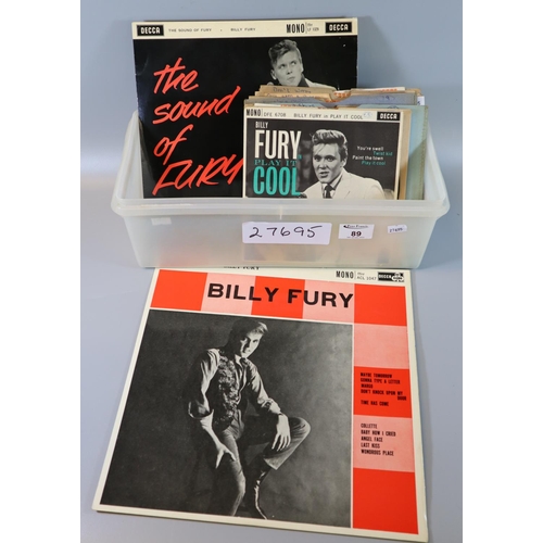 89 - Records: collection of Billy Fury LPs and singles. 'The Sound of Fury' (mono) LP, DRL-4799-2A, possi... 