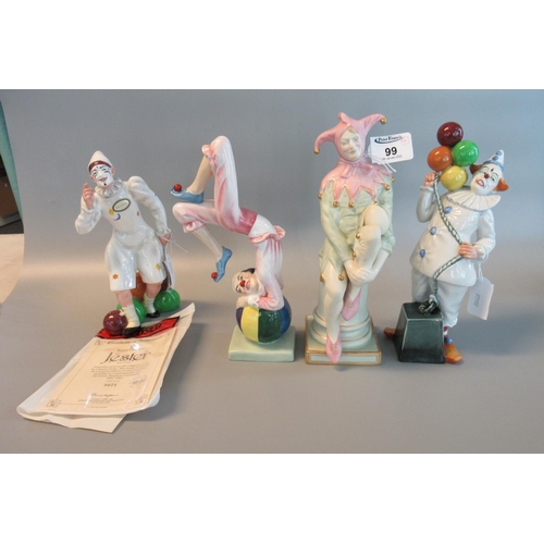 99 - Two Royal Doulton bone china clown figurines to include; 'Tumbling' HN3289 and 'Balloon Clown' HN289... 