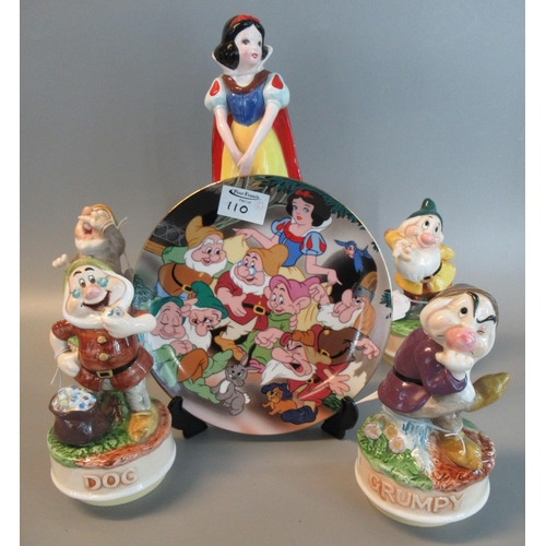 110 - Four Schmid ceramic musical dwarves to include; 'Doc', 'Sneezy', 'Bashful' and 'Grumpy', together wi... 