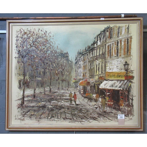 131 - John Bampfield, Parisian street scene with figures, signed, oils on canvas. 60 x 75cm approx. Framed... 