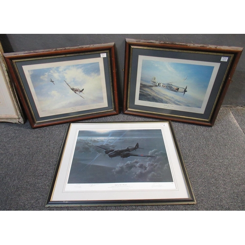 135 - Three aviation prints; after Gerald Coulson, 'Night of the Hunter', signed in pencil by the artist, ... 