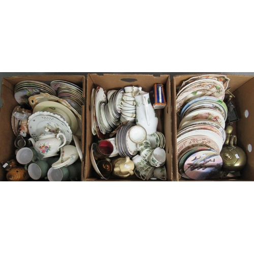 407 - Three boxes of china to include collectors and other plates, various tea ware including Worcester Ma... 