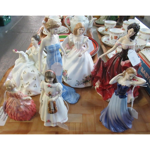 412 - Tray of Royal Doulton and Worcester figurines to include Dianna Princess of Wales, Rose, My Love, De... 