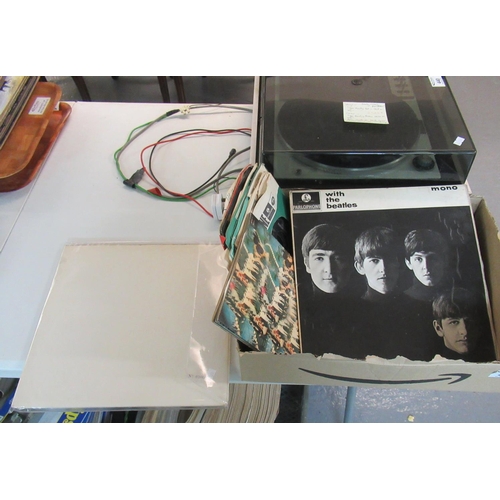 417 - Two Beatles vinyl LP records and a collection of 45 singles: 'With the Beatles' Mono, probably a sec... 