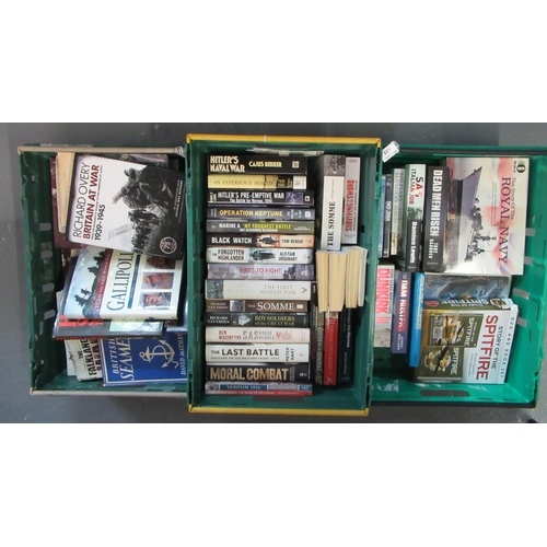 425 - Three boxes of assorted books World War, Royal Navy, Story of the Spitfire, Britain at War 1939-1945... 