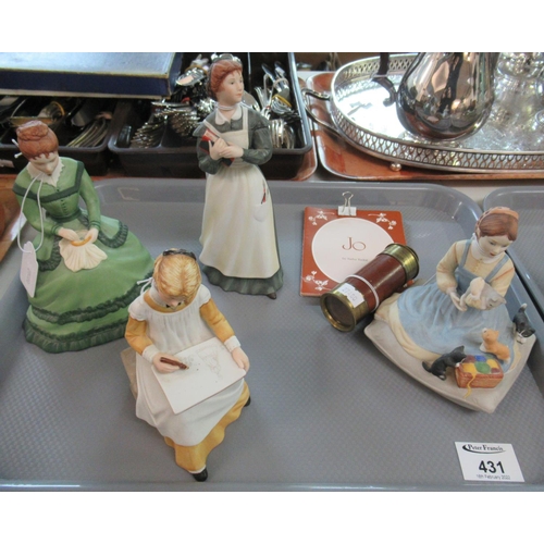 431 - Four Franklin mint from The Little Women designed by Tasha Tudor figurines to include Meg, Jo, Amy, ... 