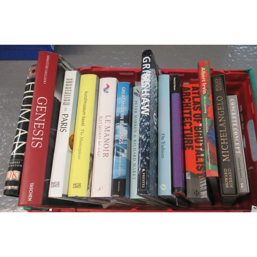 438 - Box of books to include topographical, Surrealism in Paris, Great Modern Buildings by Glancey, etc.
... 