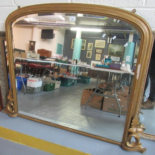 450 - 19th century style gilded and bevel plate over mantel mirror with carved foliate and leaf decoration... 