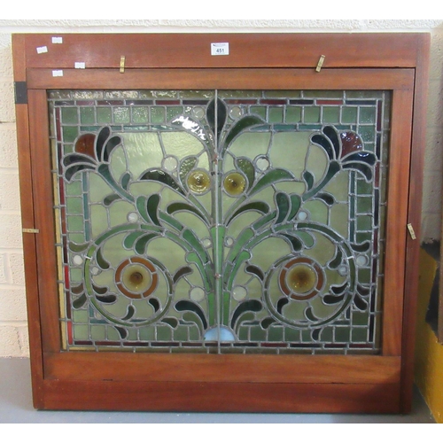 451 - Art nouveau design stain and leaded glass panel in modern frame. 77 x 52cm approx.
(B.P. 21% + VAT)