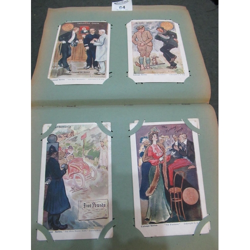 64 - Postcards in album, greetings, humorous, romantic cards, etc. 50+
(B.P. 21% + VAT)