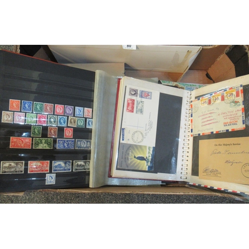 80 - Box of all world stamps in albums in packets, various covers and range of Greetings Telegrams.
(B.P.... 