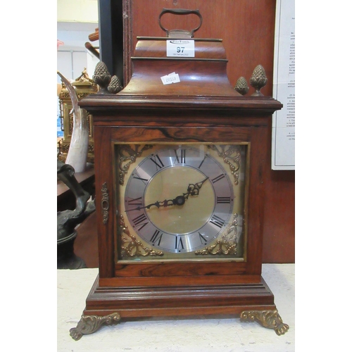 97 - Early 20th Century rosewood cased bracket clock with caddy top and pineapple finials over later bras... 