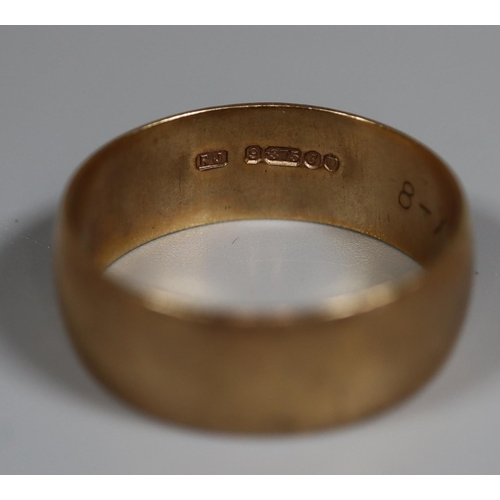 230 - 9ct gold wedding ring.  Ring size X.  Approx weight 5.4 grams.
(B.P. 21% + VAT)