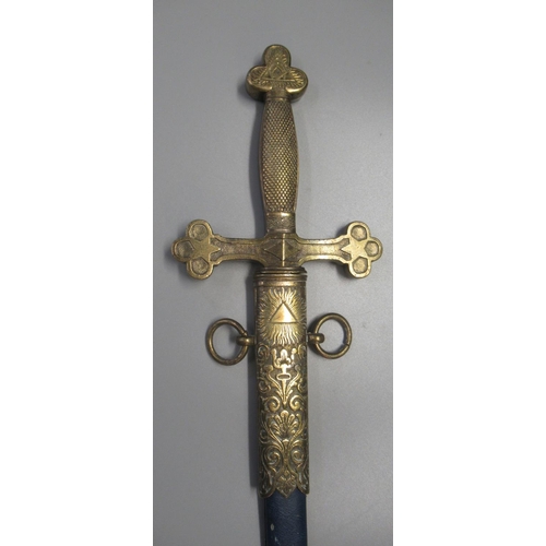 191 - 20th century masonic brass mounted outer guard sword with steel blade and leather scabbard.
(B.P. 21... 