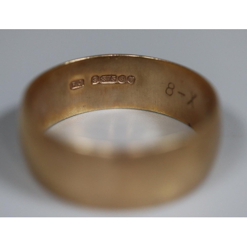 230 - 9ct gold wedding ring.  Ring size X.  Approx weight 5.4 grams.
(B.P. 21% + VAT)