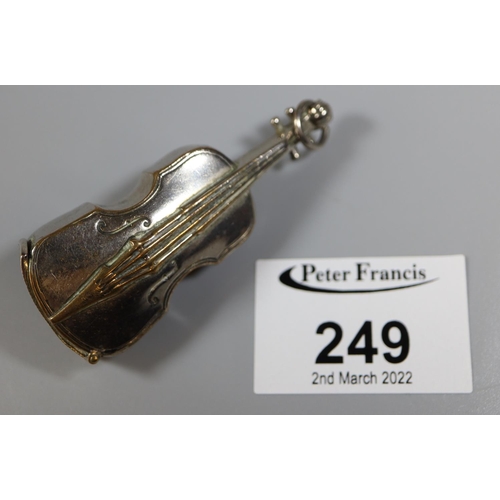 249 - Silver plated vesta case in the shape of a cello.  inscribed to reverse.
(B.P. 21% + VAT)