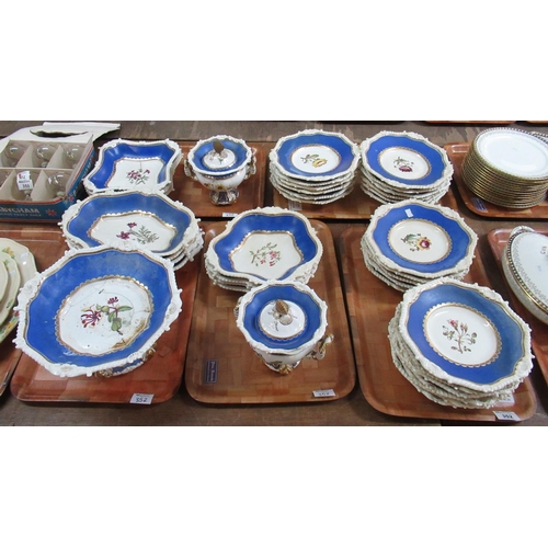 352 - Five trays of Rockingham Works Brameld dinner ware, powder blue and gilt on a cream embossed rope-ed... 