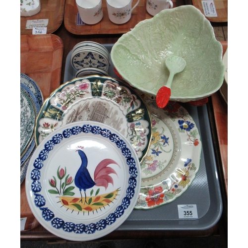 355 - Tray of assorted items to include: Portmeirion cockerel plate commemorating Pugh brother of Llanelli... 