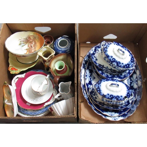 394 - Two boxes: one of Royal Staffordshire Pottery, Burslem 'Pekin' dinnerware to include: two oval meat ... 